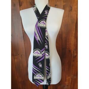 RM Style Colorado Rockies Tie 1992 Ralph Marlin 100% Silk Black Purple Silver ⚾